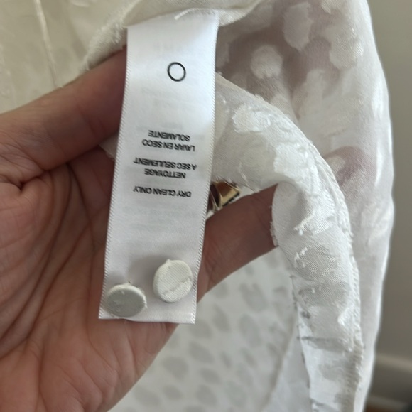 🛍️FRAME Spot Jacquard Silk Blend Smocked Peasant Blouse Off White XL - Picture 10 of 11